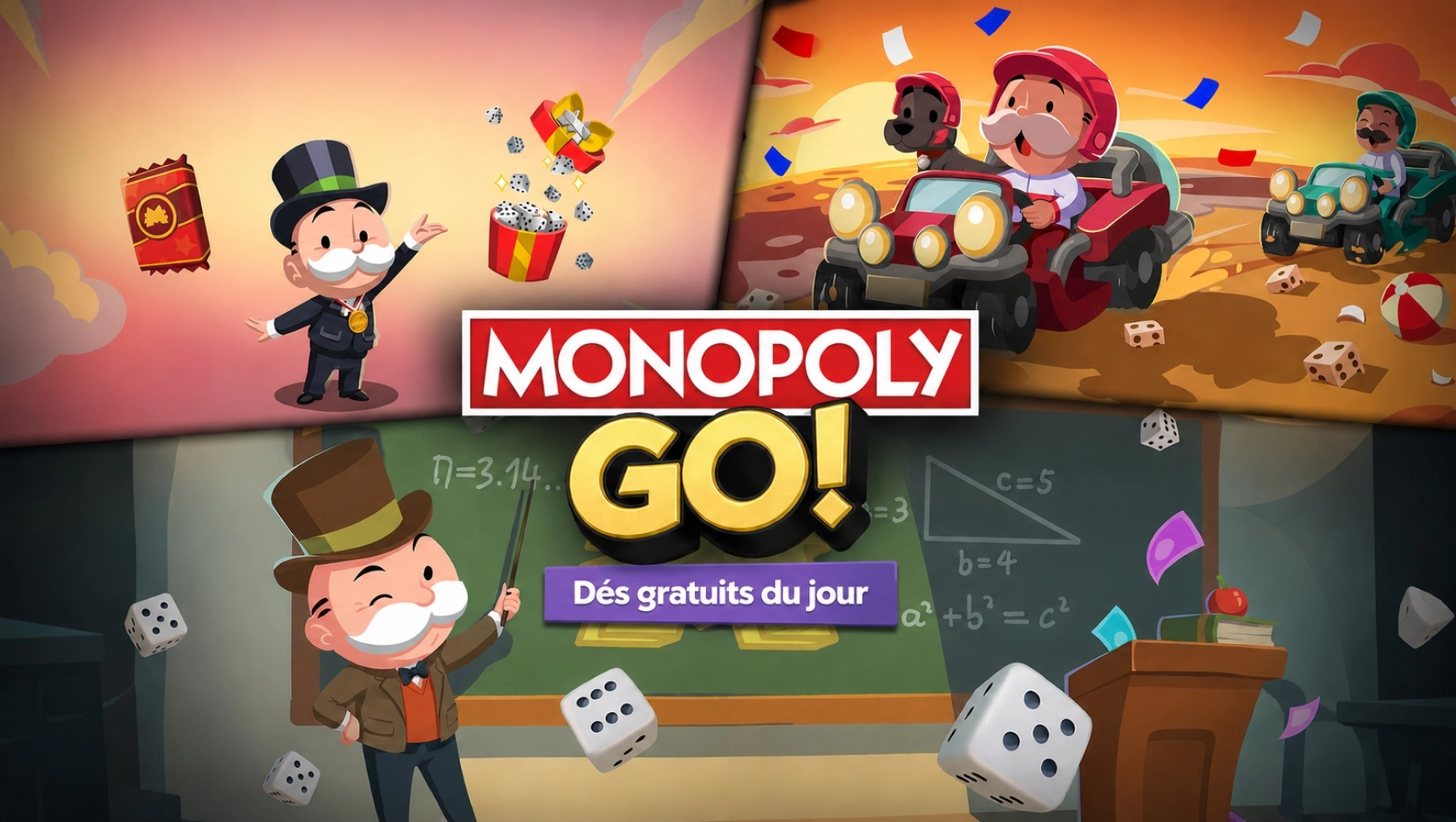 Écran du jeu Monopoly GO affichant des dés gratuits à récupérer sur mobile
