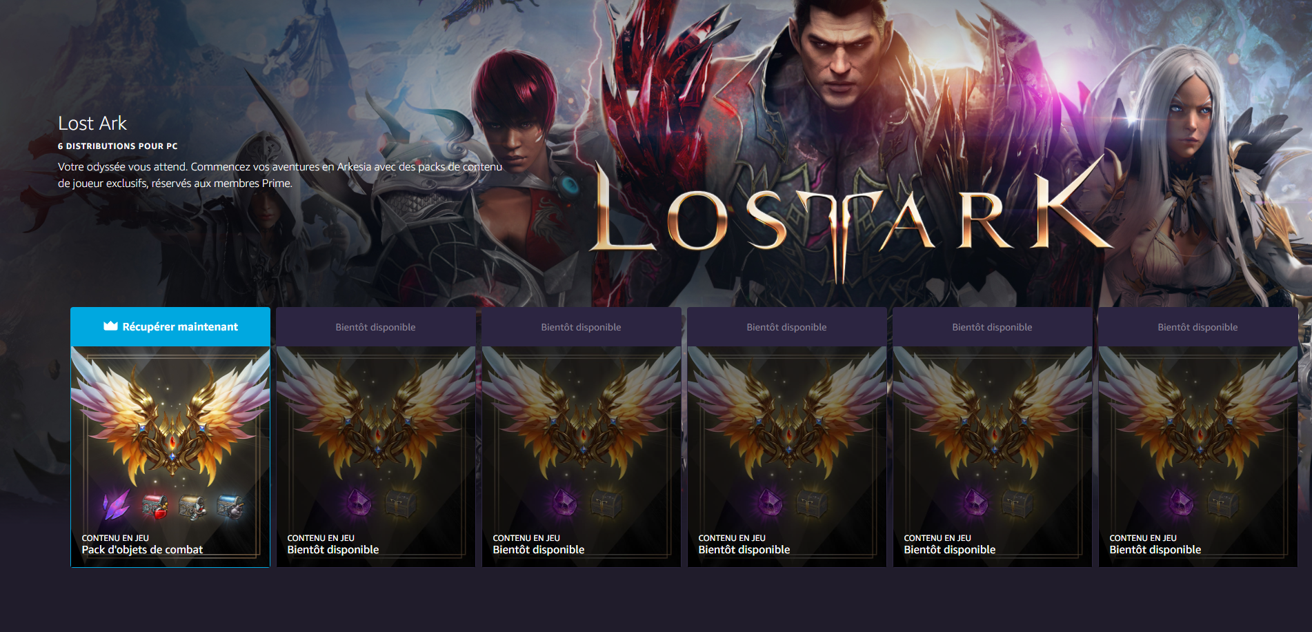 Page Prime Gaming affichant des jeux gratuits à récupérer et des récompenses Amazon Prime